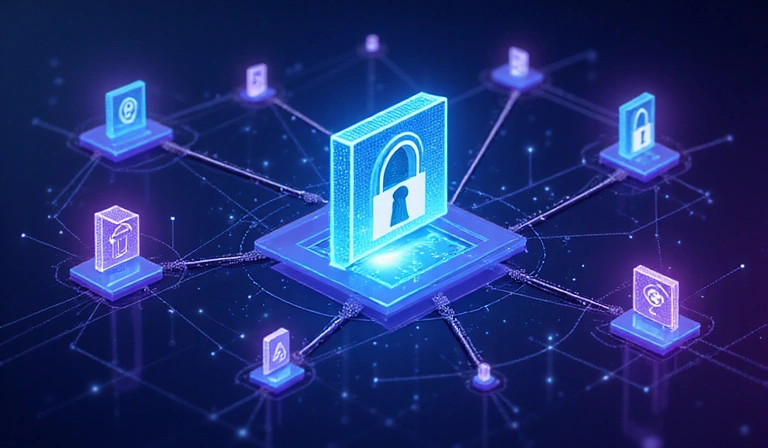 Data security illustration showing encrypted connections