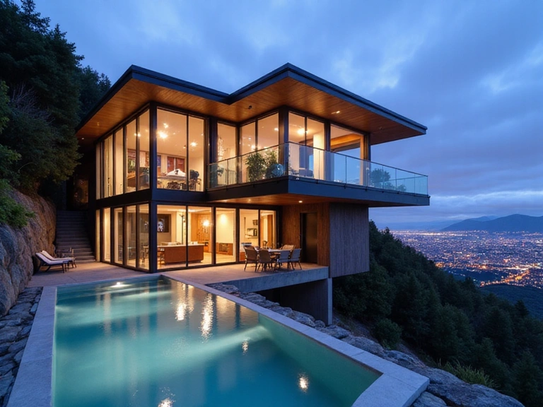 Modern hillside home with panoramic views