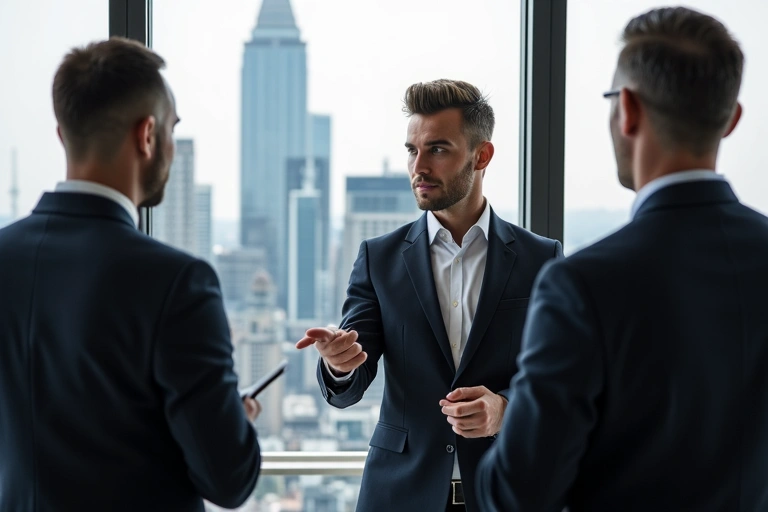 Real estate agent showing properties to clients